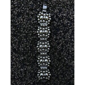 Vintage Silver Bubble Panel Link Statement Bracelet 7"-Stamped ZIlver